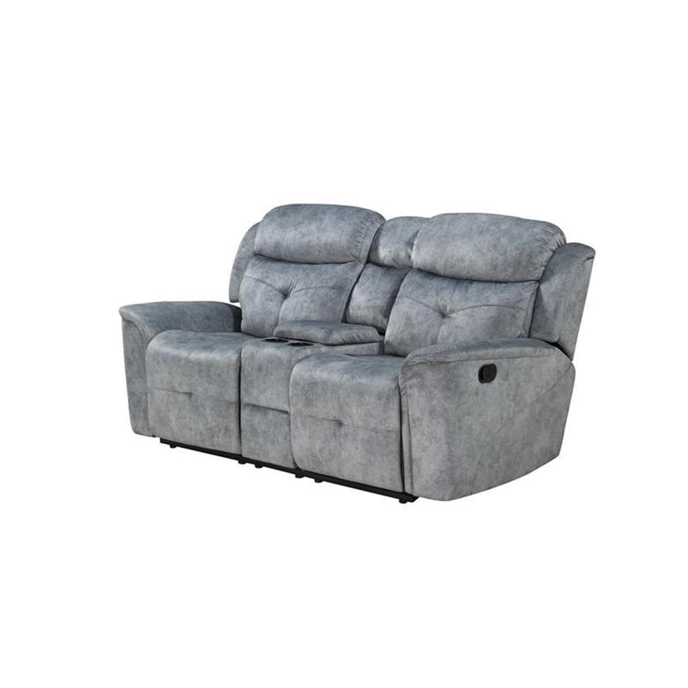 Acme Mariana Fabric Tufted Reclining Loveseat With Console In Silver Gray